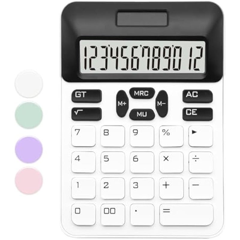 Arabest White Calculator, Standard Calculator,Basic Office Calculator with 12 Digit LCD Display,White Office Supplies,Cute Calculator for Office, Home, School,Shop - Image 1